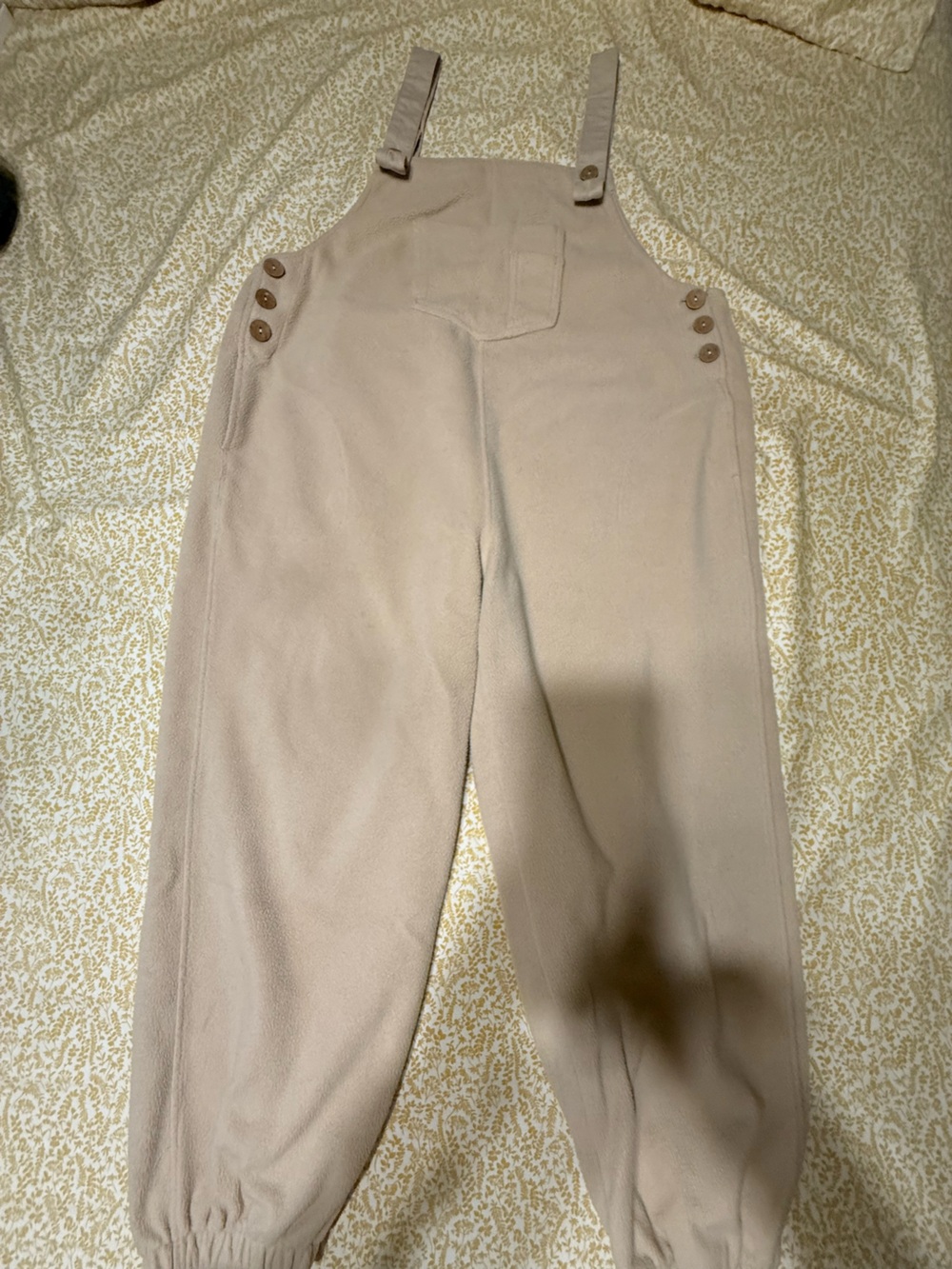 Beige Button-Side Fleece Pants